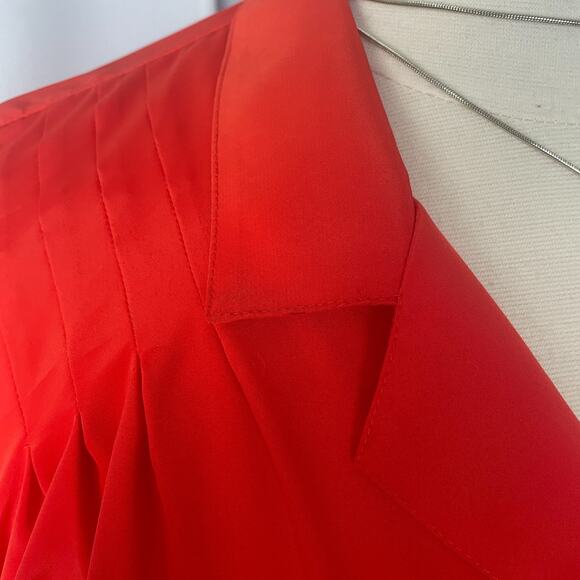 Vintage Blouse Top Size 16 Red Solid Long Sleeve Button V Neck Secretary Office - Picture 8 of 13